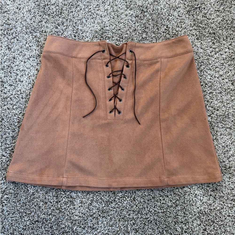 A’GACI | Faux Suede Tan Lace-Up Mini Skirt Size M